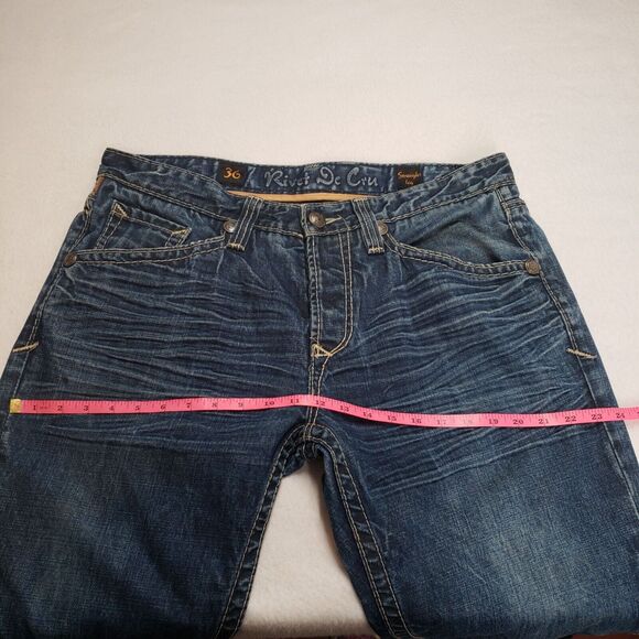 Rivet De Cru Jeans Mens 38 Blue Denim Straight Leg Button Fly Distressed Grunge - Picture 6 of 16